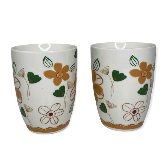 Retro Style Mugs Orange and Green Floral Design Set of 2 - Picture 3 of 6